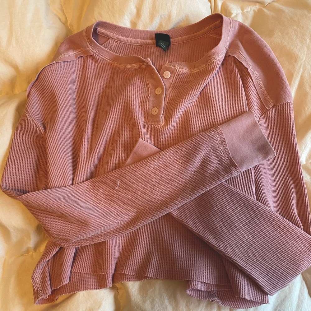 Target Cropped Light Pink Button Long Sleeve.
